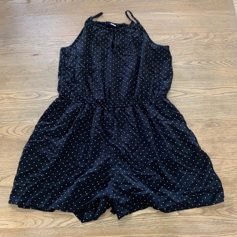 Old Navy Womens Black Polka Dot Halter Neck Sleeveless Romper Size L Regular